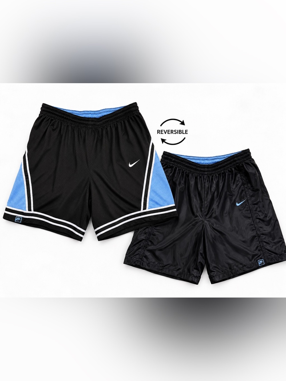 Nike reversible vintage Black Shorts with Blue and White Stripes size large
